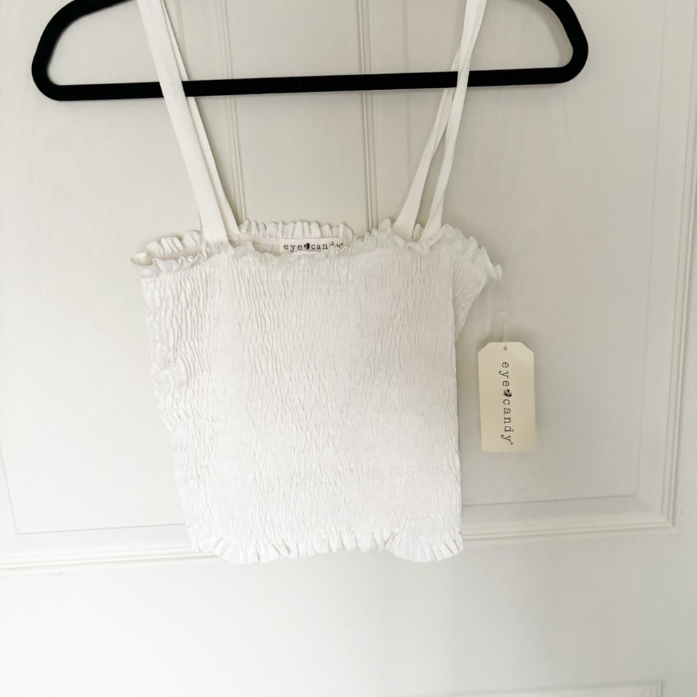 Eye Candy Crop Smocked White Tank Size Large NWT
